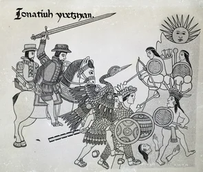 Fight between the Spanish and the Aztecs, plate from 